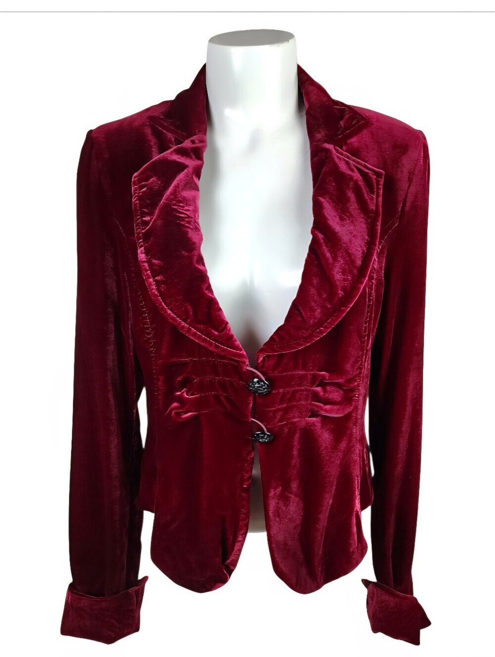 Vintage Plush Velvet Blazer Notch Collar Fitted Burgundy Whimsigoth Size Large
